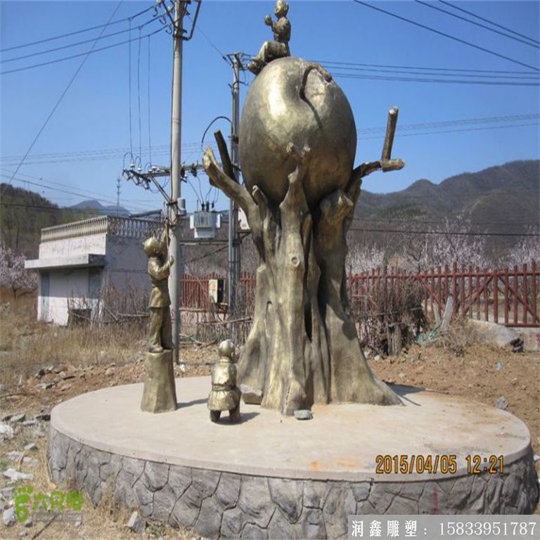 蘋(píng)果園雕塑 仿銅雕塑 小孩摘蘋(píng)果雕塑